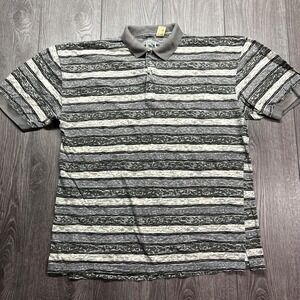 Vintage TT Co Sport 1990s Striped Collared Rugby Short Sleeve Shirt Medium Aztec